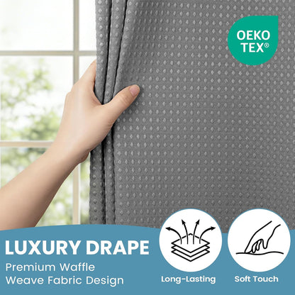 No Hook Waffle Shower Curtain with Snap in Liner Set, 71x74, Grey