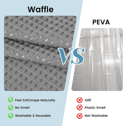 No Hook Waffle Shower Curtain with Snap in Liner Set, 71x74, Grey