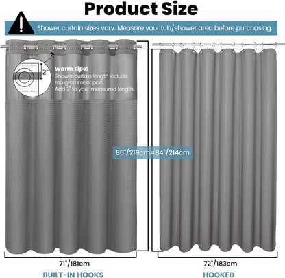No Hook Waffle Shower Curtain with Snap in Liner Set, 71x74, Grey