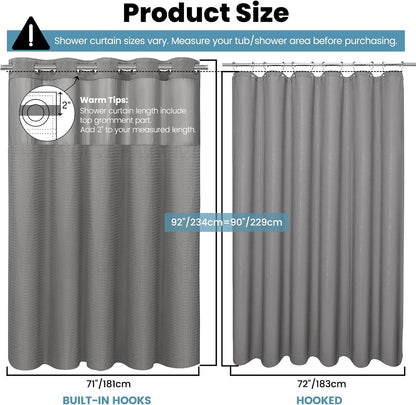 No Hook Waffle Shower Curtain with Snap in Liner Set, 71x74, Grey