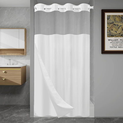 No Hook Waffle Shower Curtain with Snap in Liner Set, 71x74, Grey