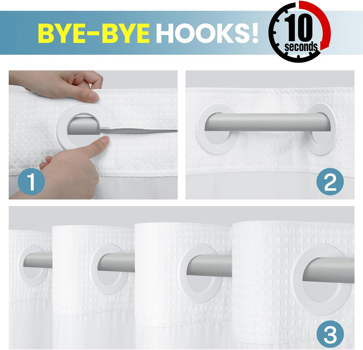 No Hook Waffle Shower Curtain with Snap in Liner Set, 71x74, Grey