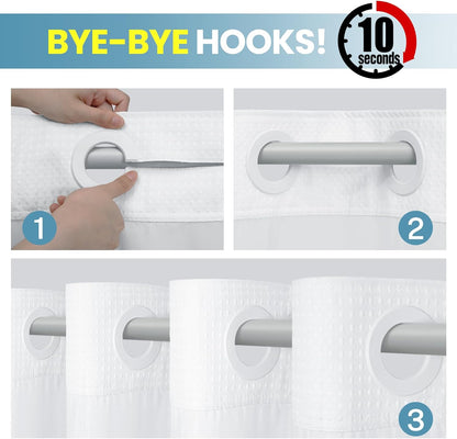 No Hook Waffle Shower Curtain with Snap in Liner Set, 71x74, Grey