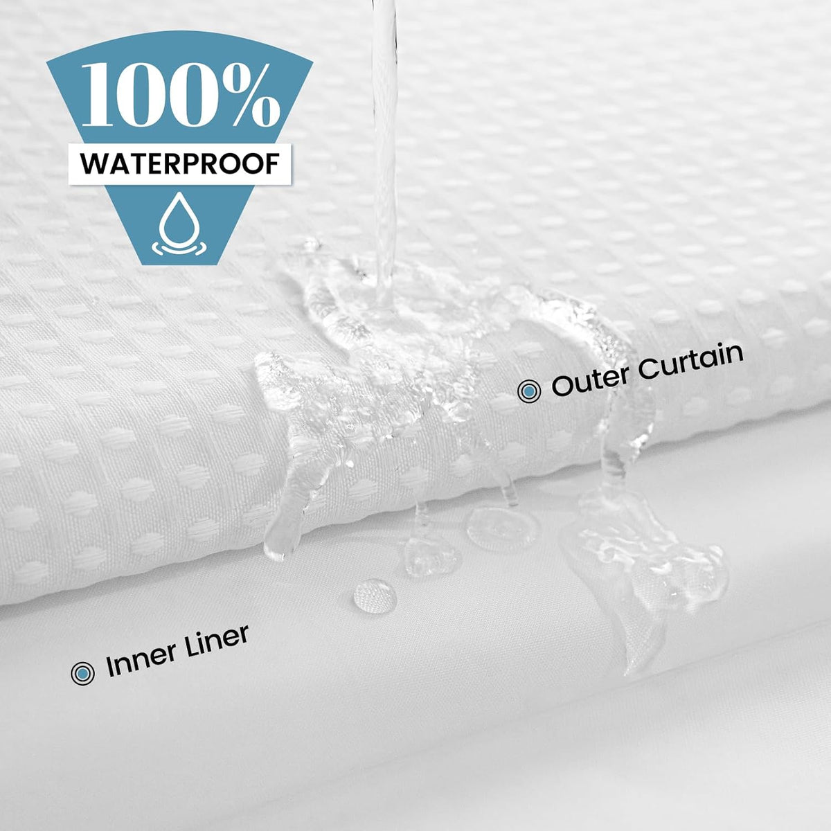 No Hook Waffle Shower Curtain with Snap in Liner Set, 71x74, Grey