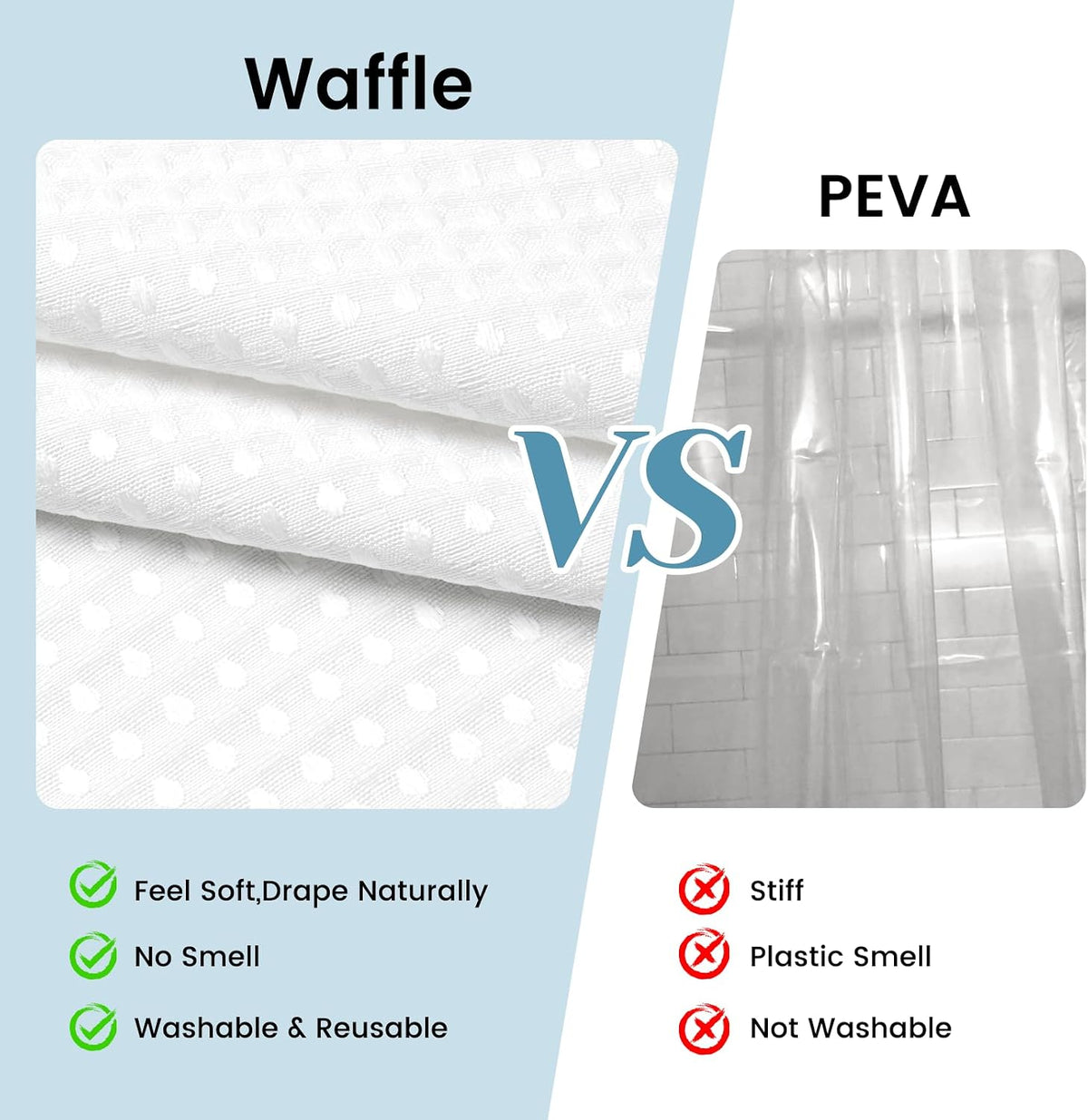 No Hook Waffle Shower Curtain with Snap in Liner Set, 71x74, Grey