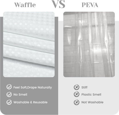 No Hook Waffle Shower Curtain with Snap in Liner Set, 71x74, Grey