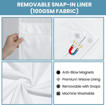 No Hook Waffle Shower Curtain with Snap in Liner Set, 71x74, Grey