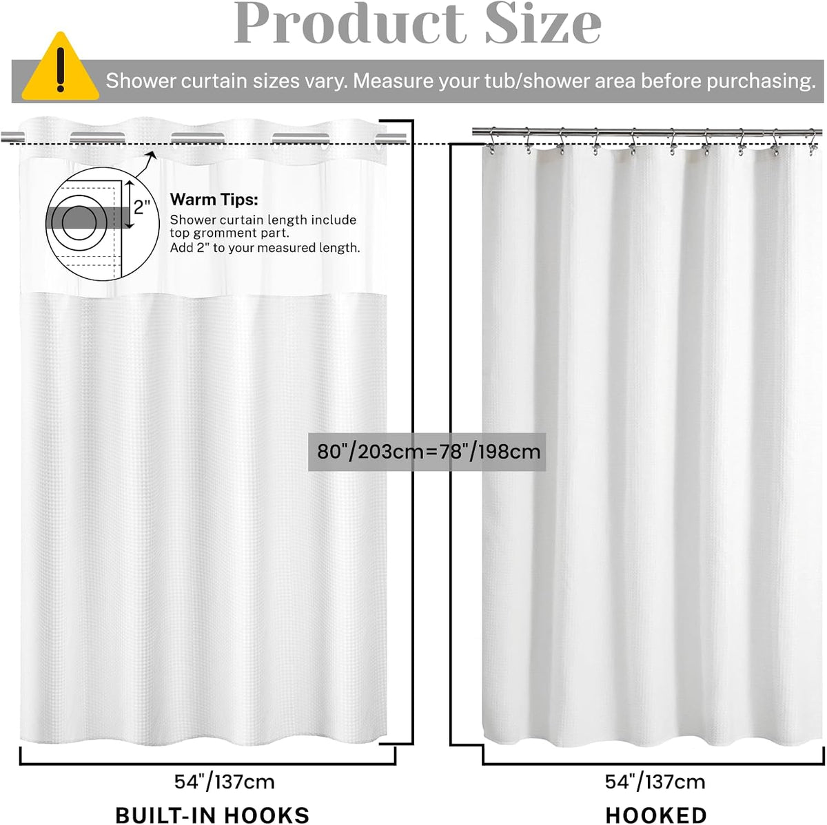 No Hook Waffle Shower Curtain with Snap in Liner Set, 71x74, Grey