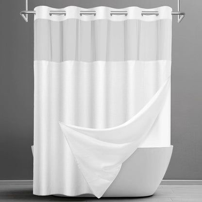 No Hook Waffle Shower Curtain with Snap in Liner Set, 71x74, Grey
