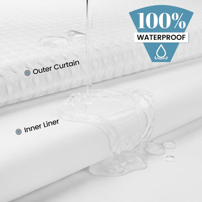 No Hook Waffle Shower Curtain with Snap in Liner Set, 71x74, Grey