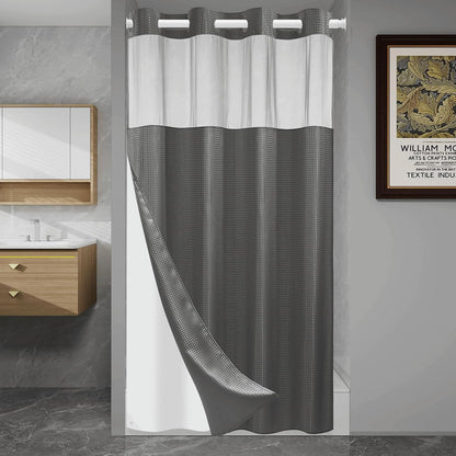 No Hook Waffle Shower Curtain with Snap in Liner Set, 71x74, Grey