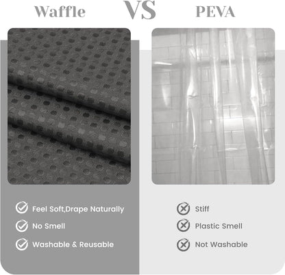No Hook Waffle Shower Curtain with Snap in Liner Set, 71x74, Grey