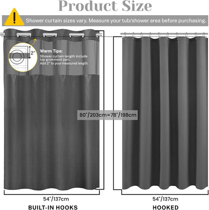 No Hook Waffle Shower Curtain with Snap in Liner Set, 71x74, Grey