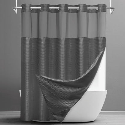 No Hook Waffle Shower Curtain with Snap in Liner Set, 71x74, Grey