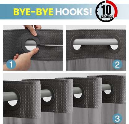 No Hook Waffle Shower Curtain with Snap in Liner Set, 71x74, Grey