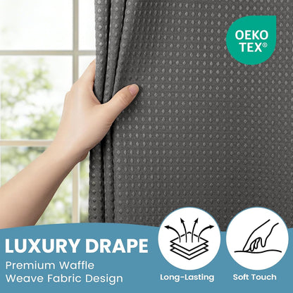 No Hook Waffle Shower Curtain with Snap in Liner Set, 71x74, Grey