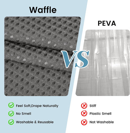 No Hook Waffle Shower Curtain with Snap in Liner Set, 71x74, Grey