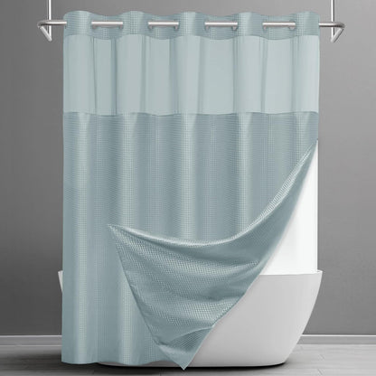 No Hook Waffle Shower Curtain with Snap in Liner Set, 71x74, Grey