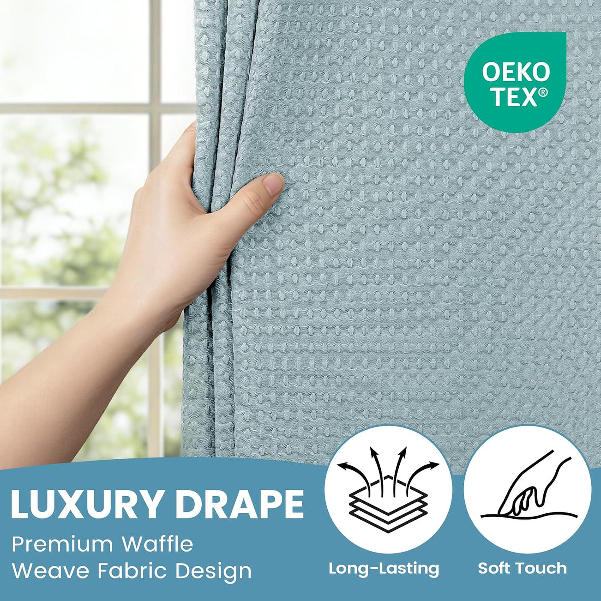 No Hook Waffle Shower Curtain with Snap in Liner Set, 71x74, Grey