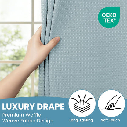 No Hook Waffle Shower Curtain with Snap in Liner Set, 71x74, Grey