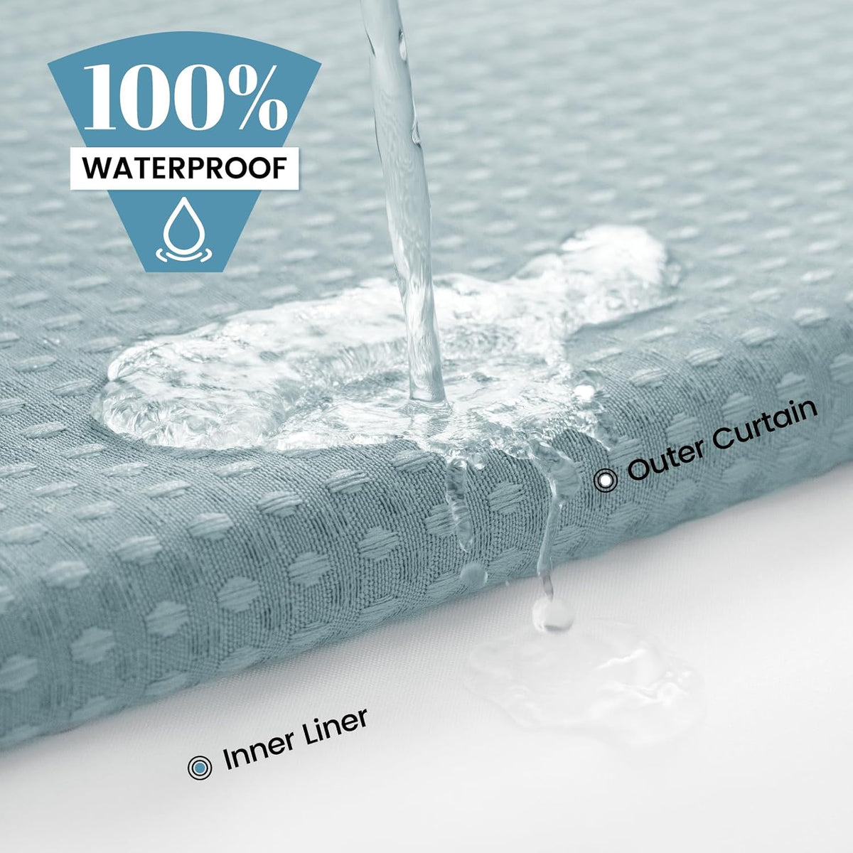 No Hook Waffle Shower Curtain with Snap in Liner Set, 71x74, Grey