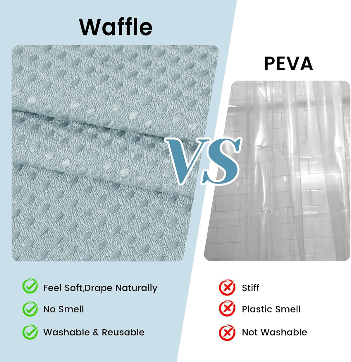 No Hook Waffle Shower Curtain with Snap in Liner Set, 71x74, Grey