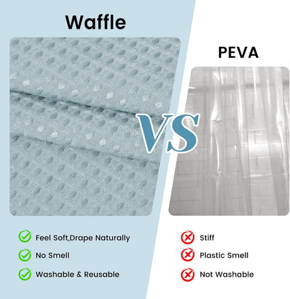No Hook Waffle Shower Curtain with Snap in Liner Set, 71x74, Grey