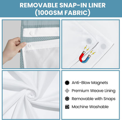 No Hook Waffle Shower Curtain with Snap in Liner Set, 71x74, Grey