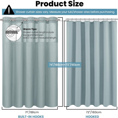 No Hook Waffle Shower Curtain with Snap in Liner Set, 71x74, Grey