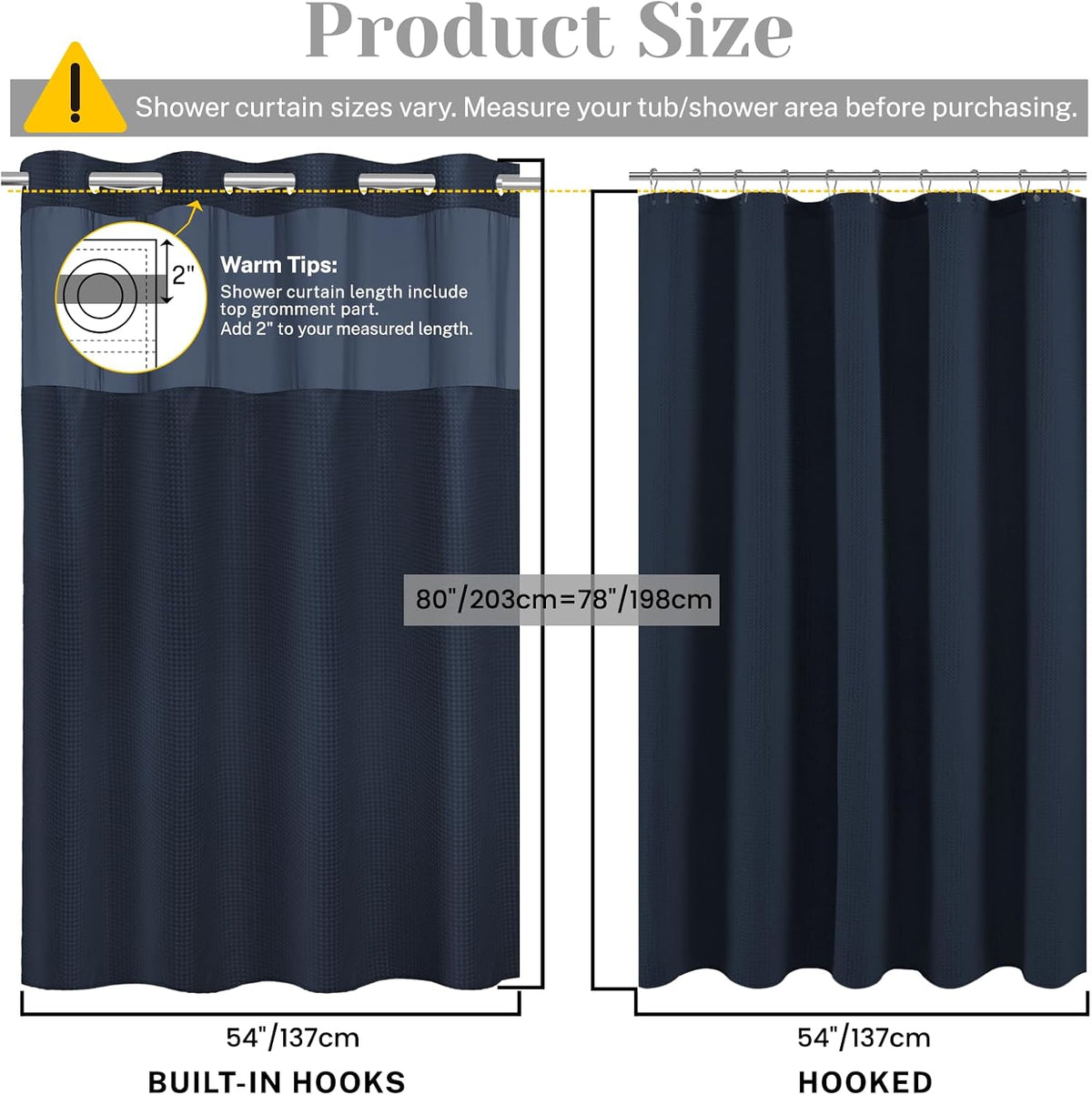 No Hook Waffle Shower Curtain with Snap in Liner Set, 71x74, Grey