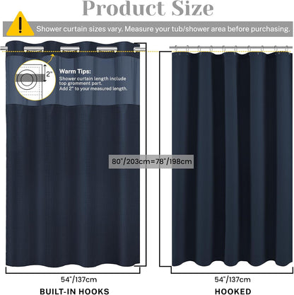 No Hook Waffle Shower Curtain with Snap in Liner Set, 71x74, Grey