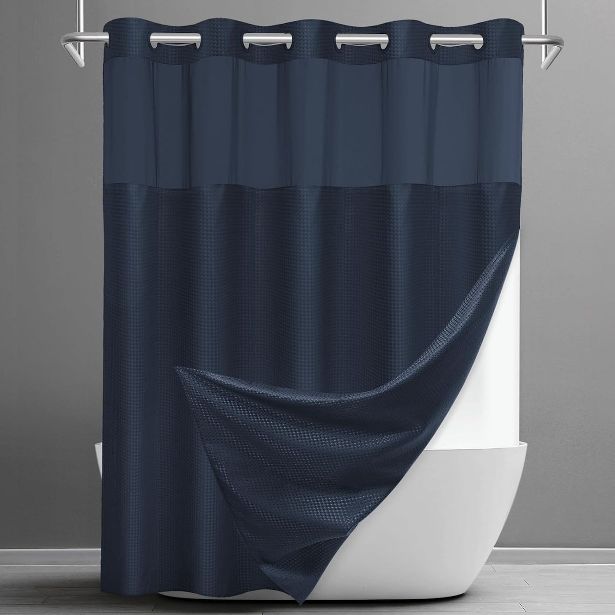 No Hook Waffle Shower Curtain with Snap in Liner Set, 71x74, Grey