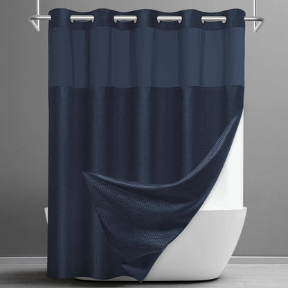 No Hook Waffle Shower Curtain with Snap in Liner Set, 71x74, Grey