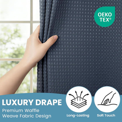 No Hook Waffle Shower Curtain with Snap in Liner Set, 71x74, Grey