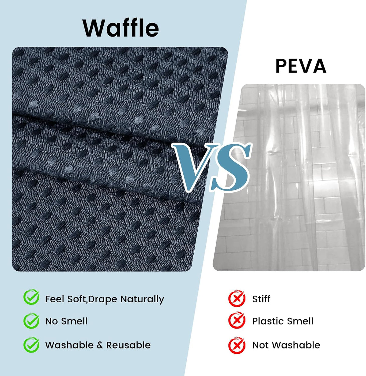 No Hook Waffle Shower Curtain with Snap in Liner Set, 71x74, Grey