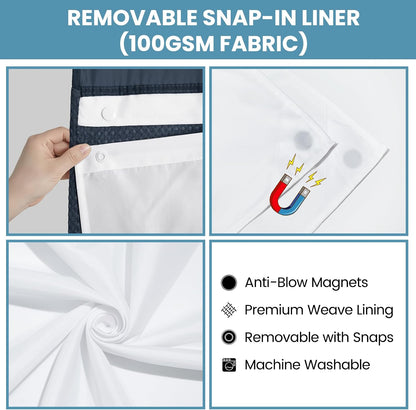 No Hook Waffle Shower Curtain with Snap in Liner Set, 71x74, Grey