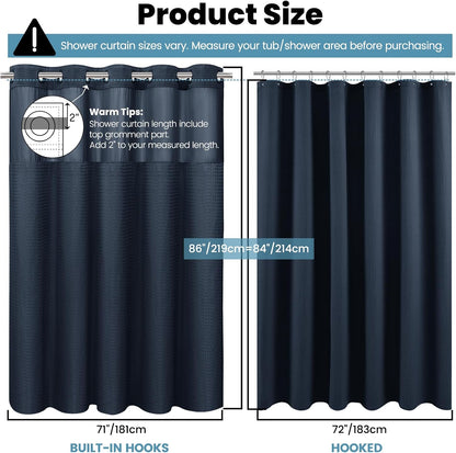 No Hook Waffle Shower Curtain with Snap in Liner Set, 71x74, Grey