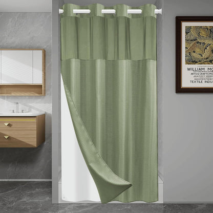No Hook Waffle Shower Curtain with Snap in Liner Set, 71x74, Grey