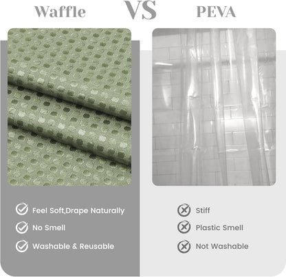 No Hook Waffle Shower Curtain with Snap in Liner Set, 71x74, Grey