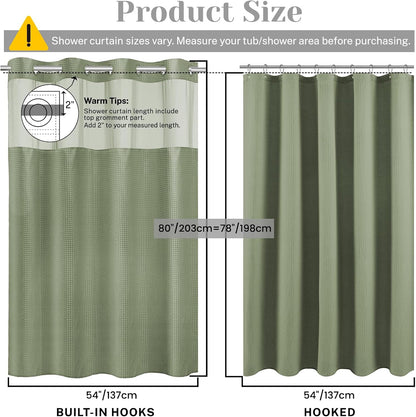 No Hook Waffle Shower Curtain with Snap in Liner Set, 71x74, Grey