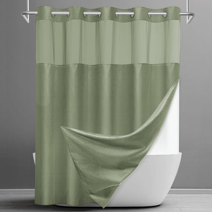 No Hook Waffle Shower Curtain with Snap in Liner Set, 71x74, Grey