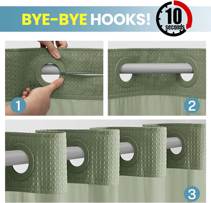 No Hook Waffle Shower Curtain with Snap in Liner Set, 71x74, Grey