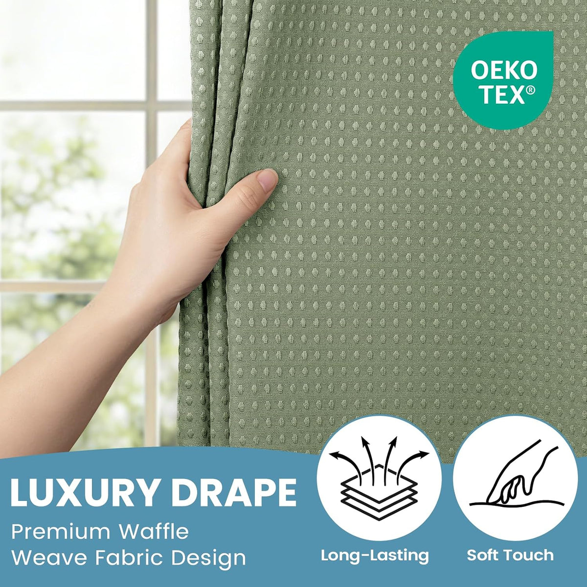 No Hook Waffle Shower Curtain with Snap in Liner Set, 71x74, Grey