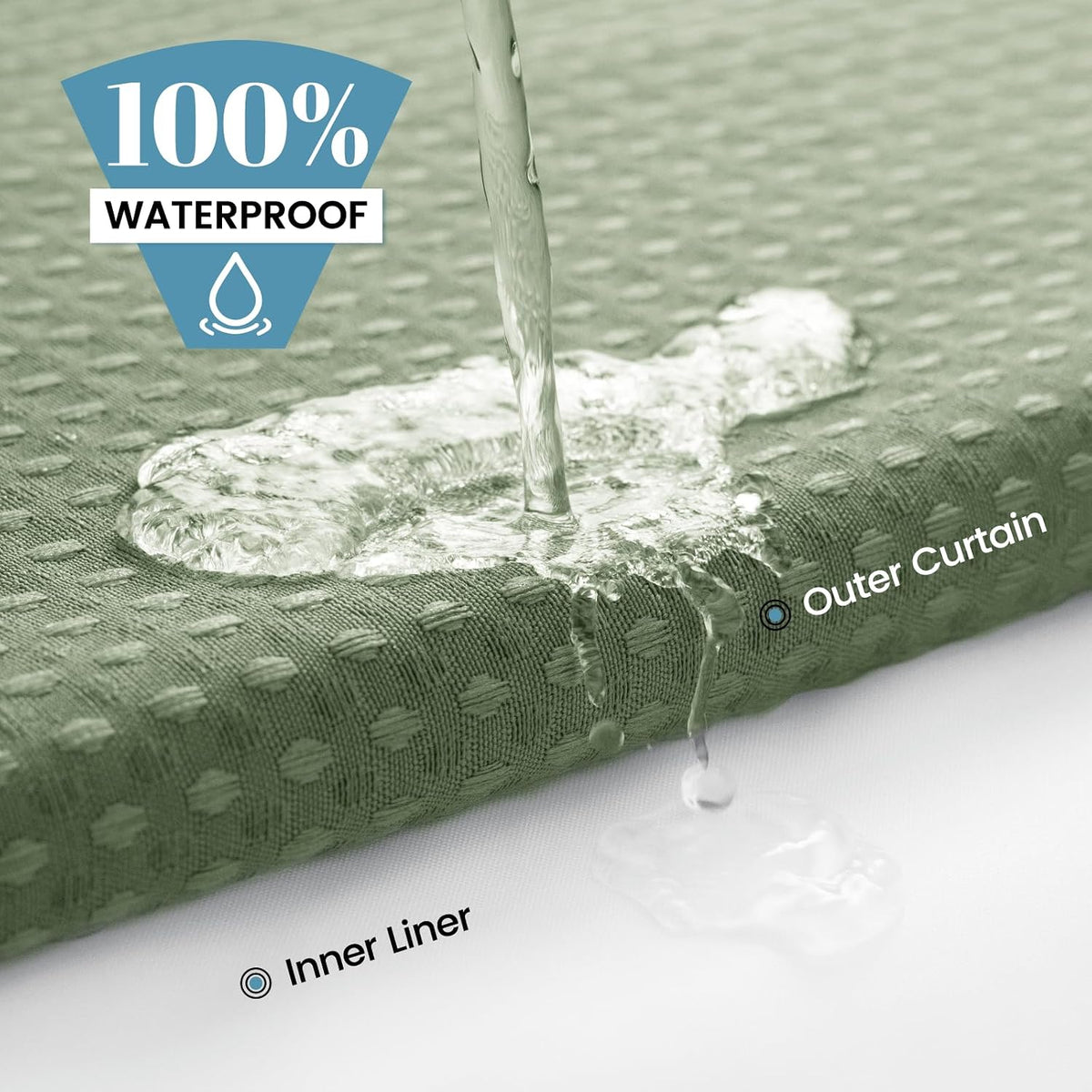 No Hook Waffle Shower Curtain with Snap in Liner Set, 71x74, Grey