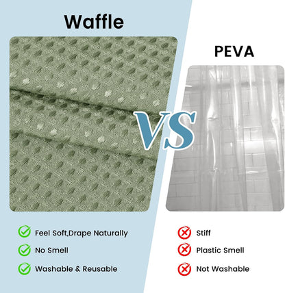 No Hook Waffle Shower Curtain with Snap in Liner Set, 71x74, Grey