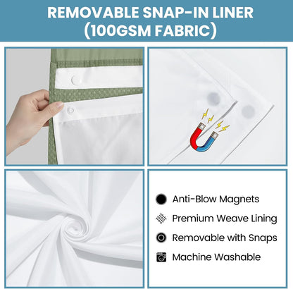 No Hook Waffle Shower Curtain with Snap in Liner Set, 71x74, Grey