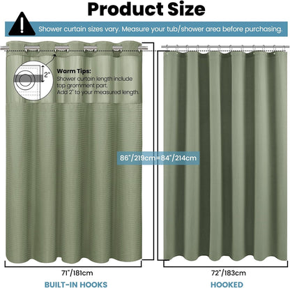 No Hook Waffle Shower Curtain with Snap in Liner Set, 71x74, Grey