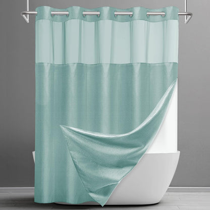No Hook Waffle Shower Curtain with Snap in Liner Set, 71x74, Grey