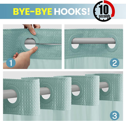 No Hook Waffle Shower Curtain with Snap in Liner Set, 71x74, Grey