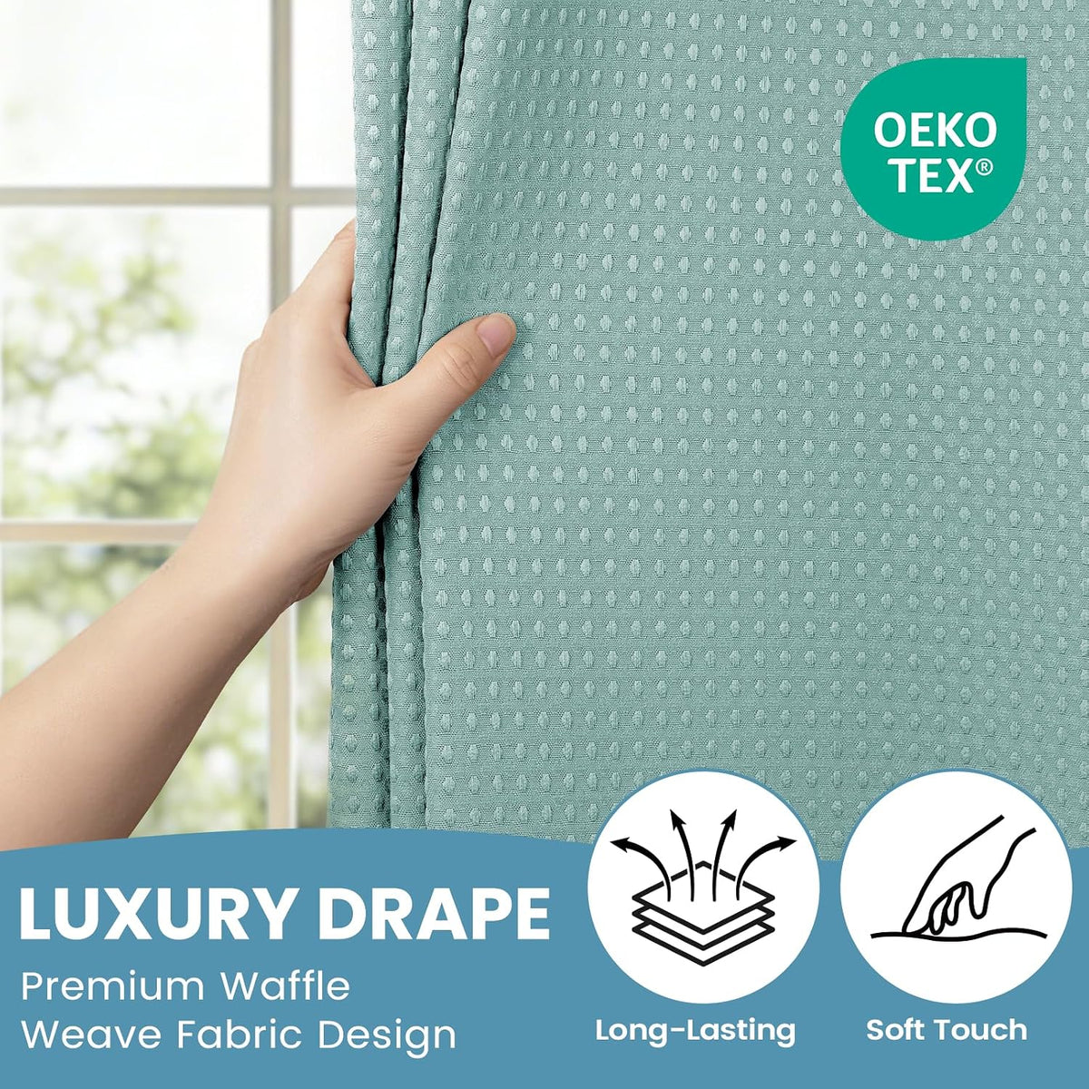 No Hook Waffle Shower Curtain with Snap in Liner Set, 71x74, Grey